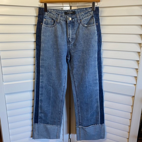 Caara Denim - Caara High Rise Straight Leg Two Tone Cuffed Jeans Size 25